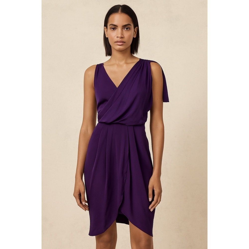 Alice + Olivia Deep Purple Asymmetrical Criss Cross Back Mini Flowy Dress